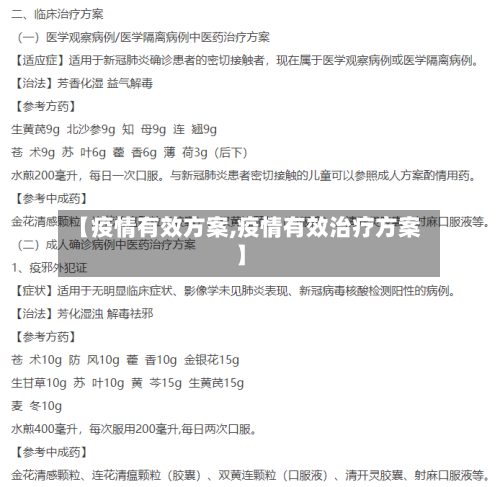 【疫情有效方案,疫情有效治疗方案】